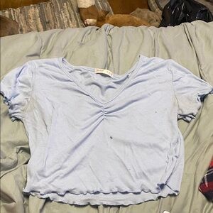 Light Blue V-Neck Ruched Top